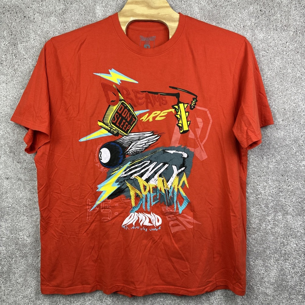 Dreamland‎ T Shirt Orange Graphic Shirt Mens 4XL DRMLND Hip Hop Patchwork